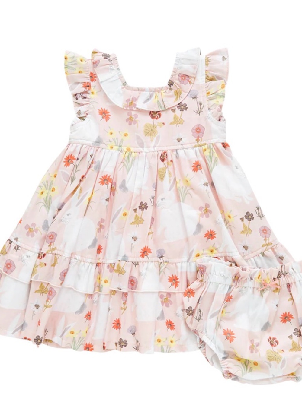 Pink Chicken Baby Judith Dress Set, Bunny Garden, Size 12-18 months